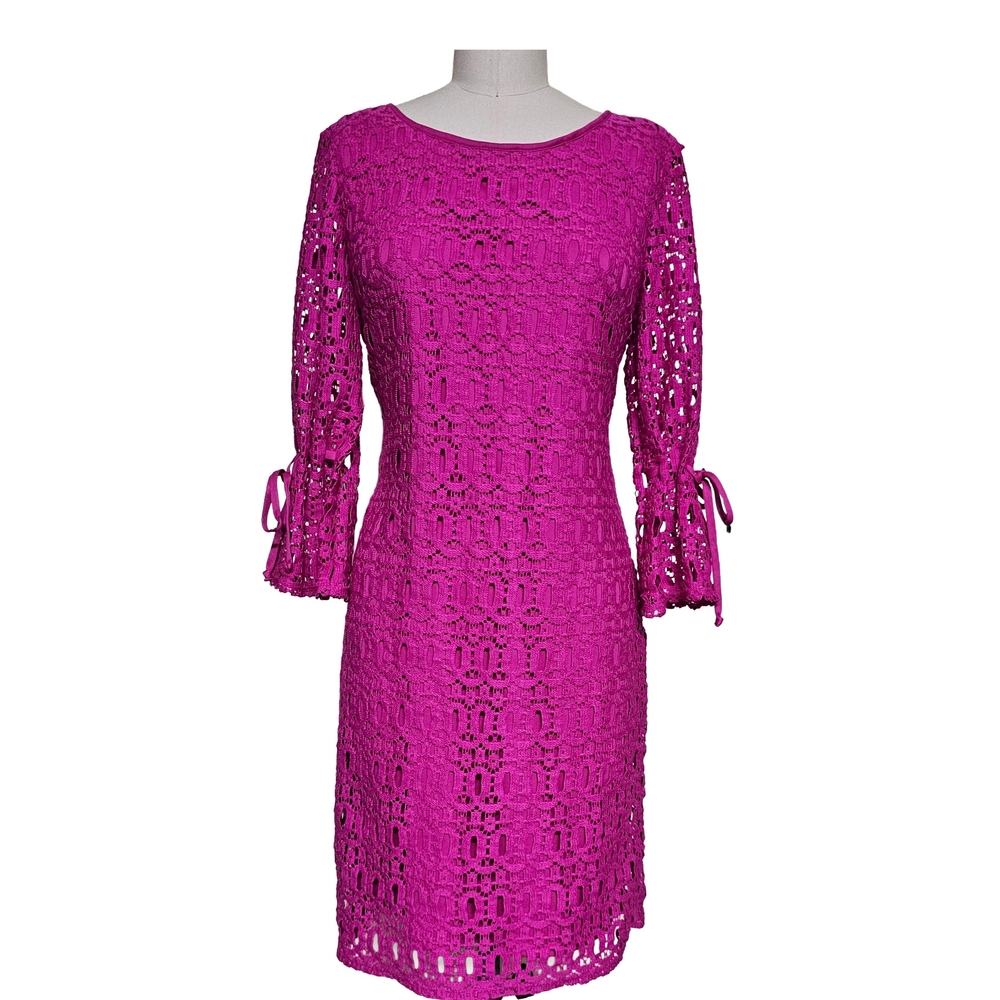Madison Leigh Fuschia Lace Long Sleeve Cocktail Dress